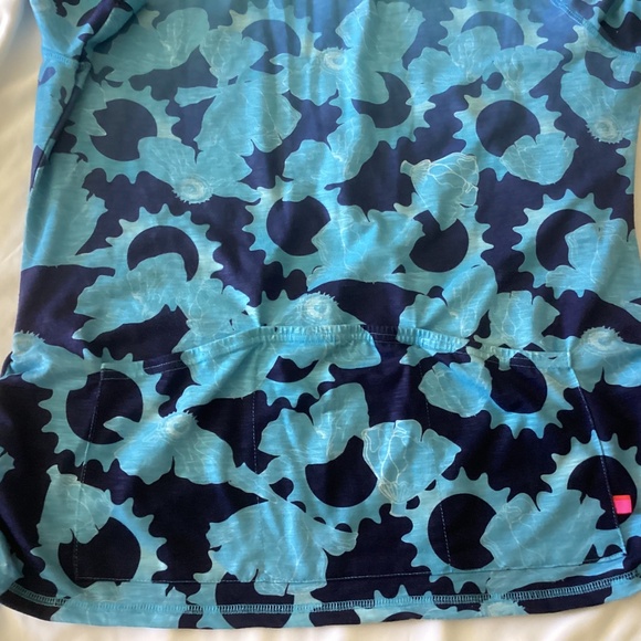 Ladies TERRY XL CYCLING JERSEY BLUE FLORAL 1/2 ZIP POCKETS - Picture 3 of 6